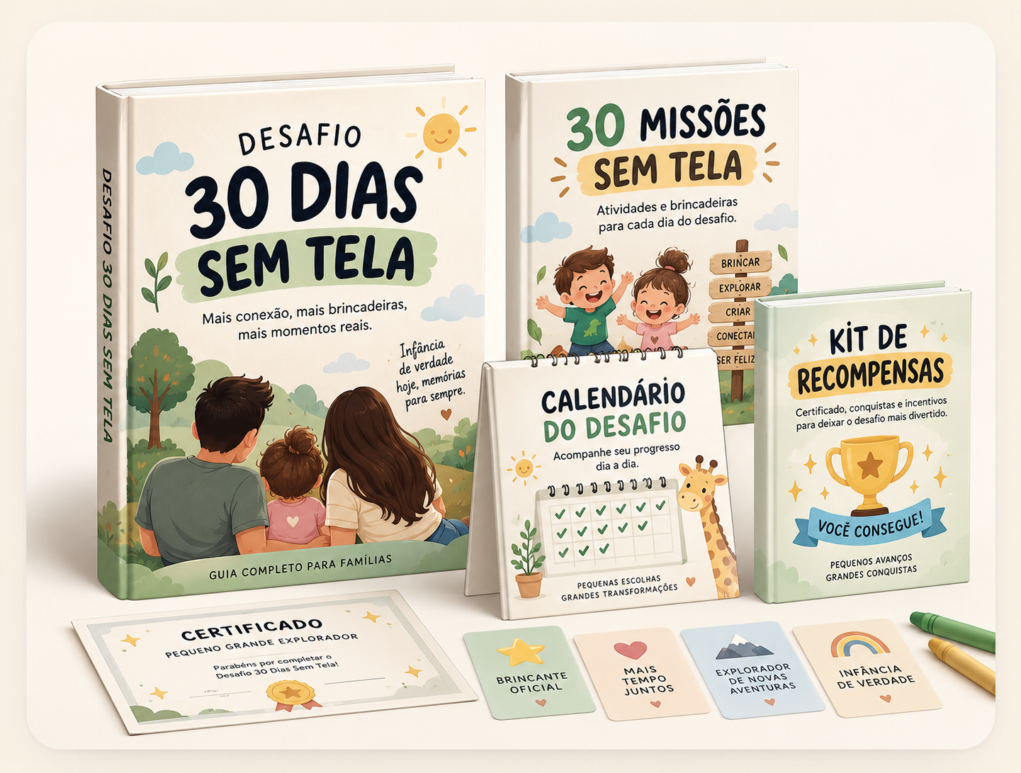 Mockup dos guias digitais em PDF do Desafio 30 Dias Sem Tela